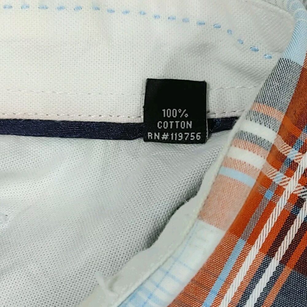 J. Campbell Los Angeles Button Up Shirt Pocket Mens XL Orange Blue Plaid - Picture 6 of 8